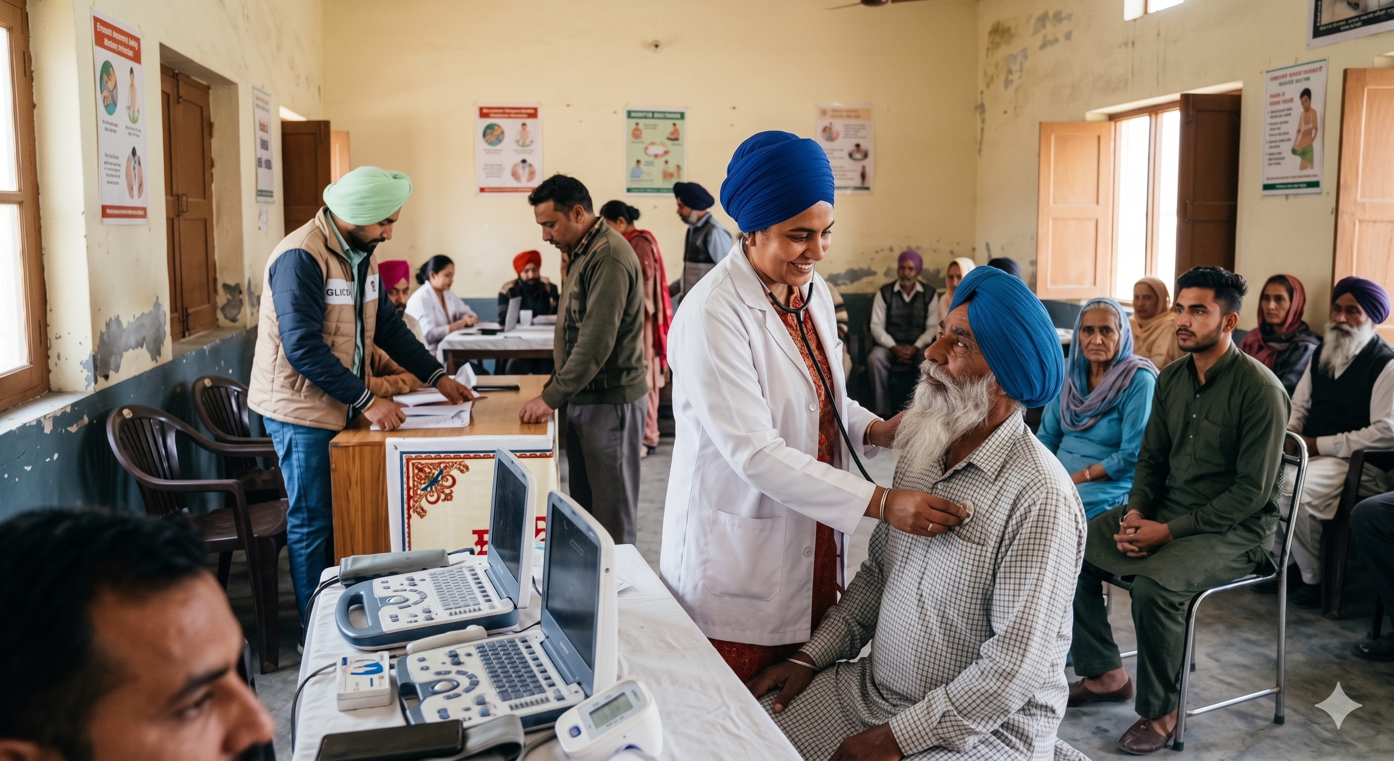 Blood test being administered at a health camp